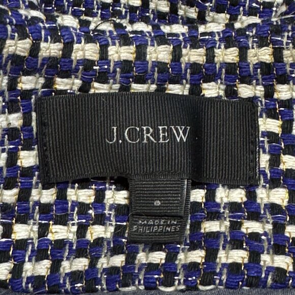 J. Crew Blazer Jacket Silk 8 Tweed Knit Checker Blue Black White Holiday Party - Picture 6 of 9